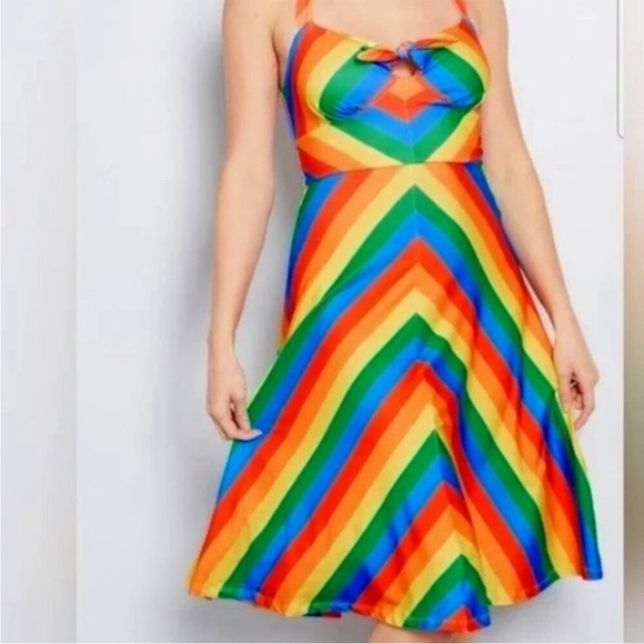 ModCloth It’s Only Bright Rainbow Halter Dress - Picture 2 of 13